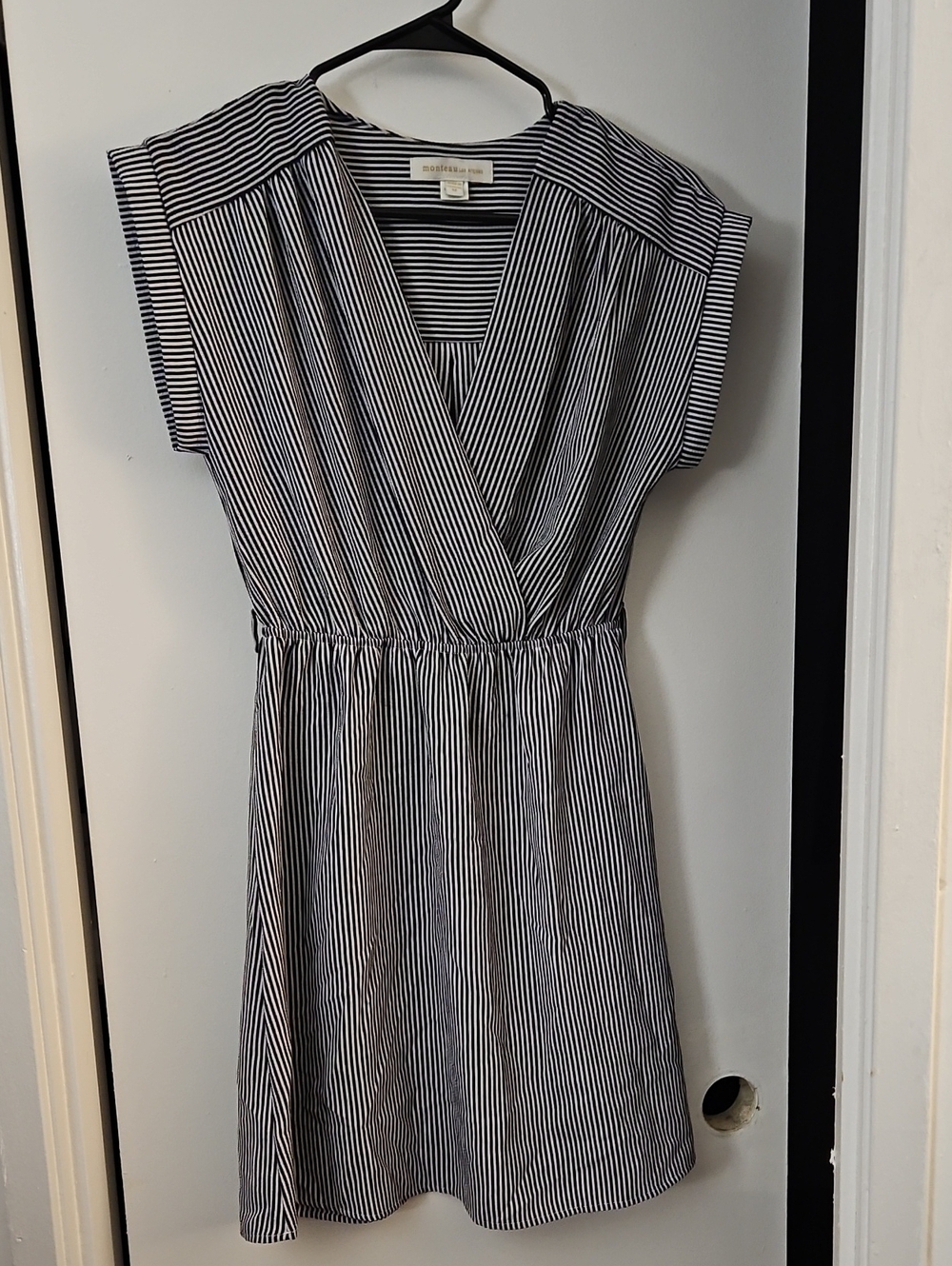 Striped Wrap Front Casual Dress - Black & White